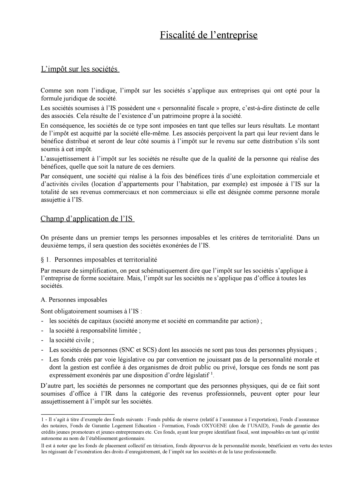 Fiscalité De L’entreprise - Fiscalité De L’entreprise L’impôt Sur Les ...