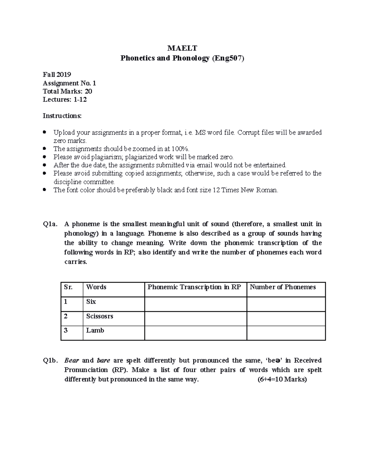 Fall 2019 ENG507 1 - very informative - MAELT Phonetics and Phonology ...