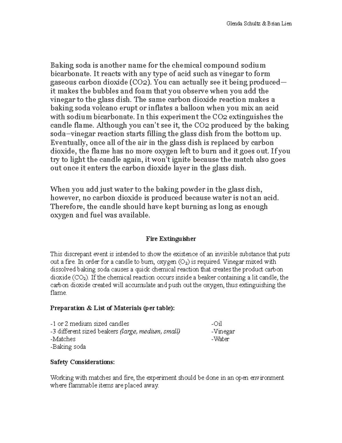 Fire Extinguisher Discrepant Event Baking Soda and Vinegar