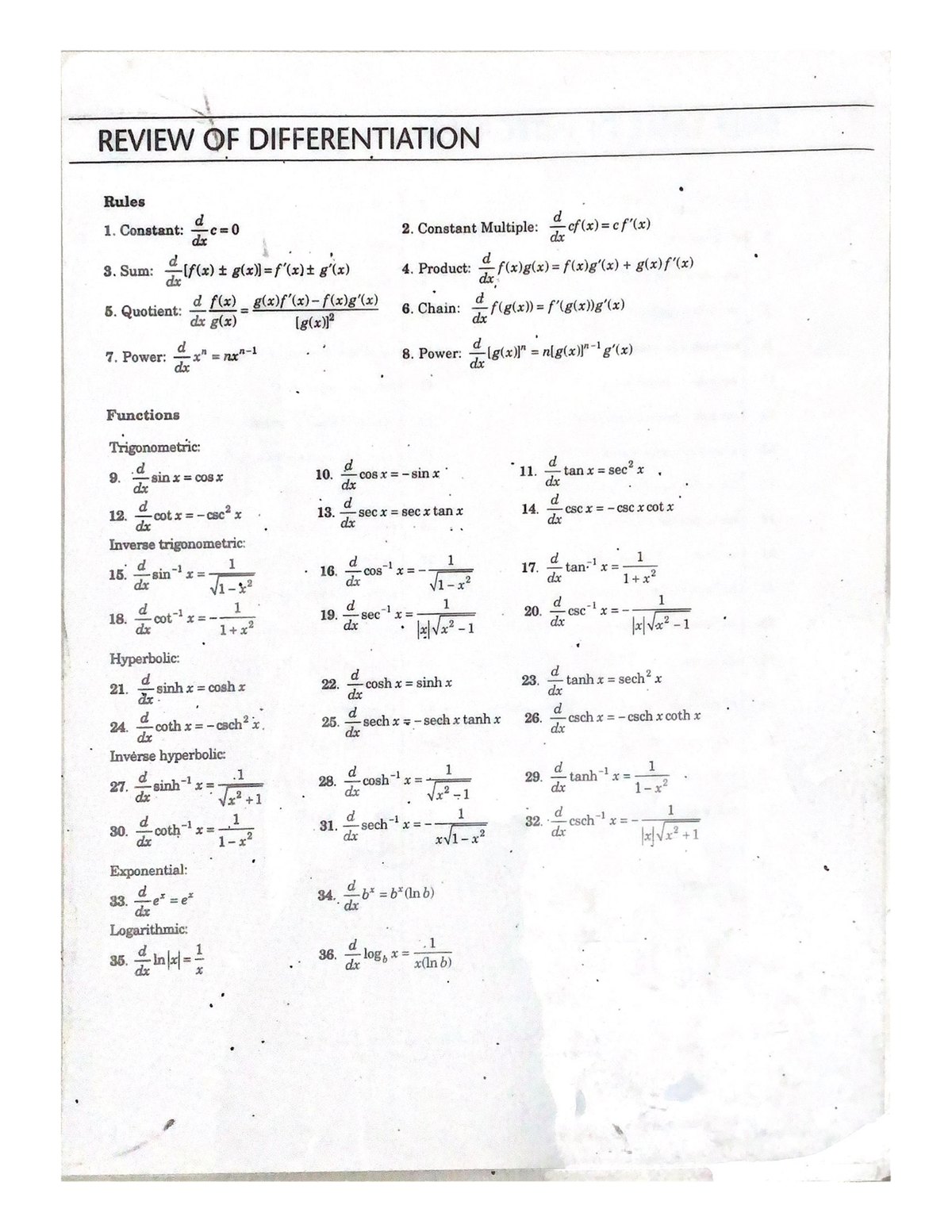 Review OF Differentiation - Ordinary Differential Equations 3 Math 31.4 ...