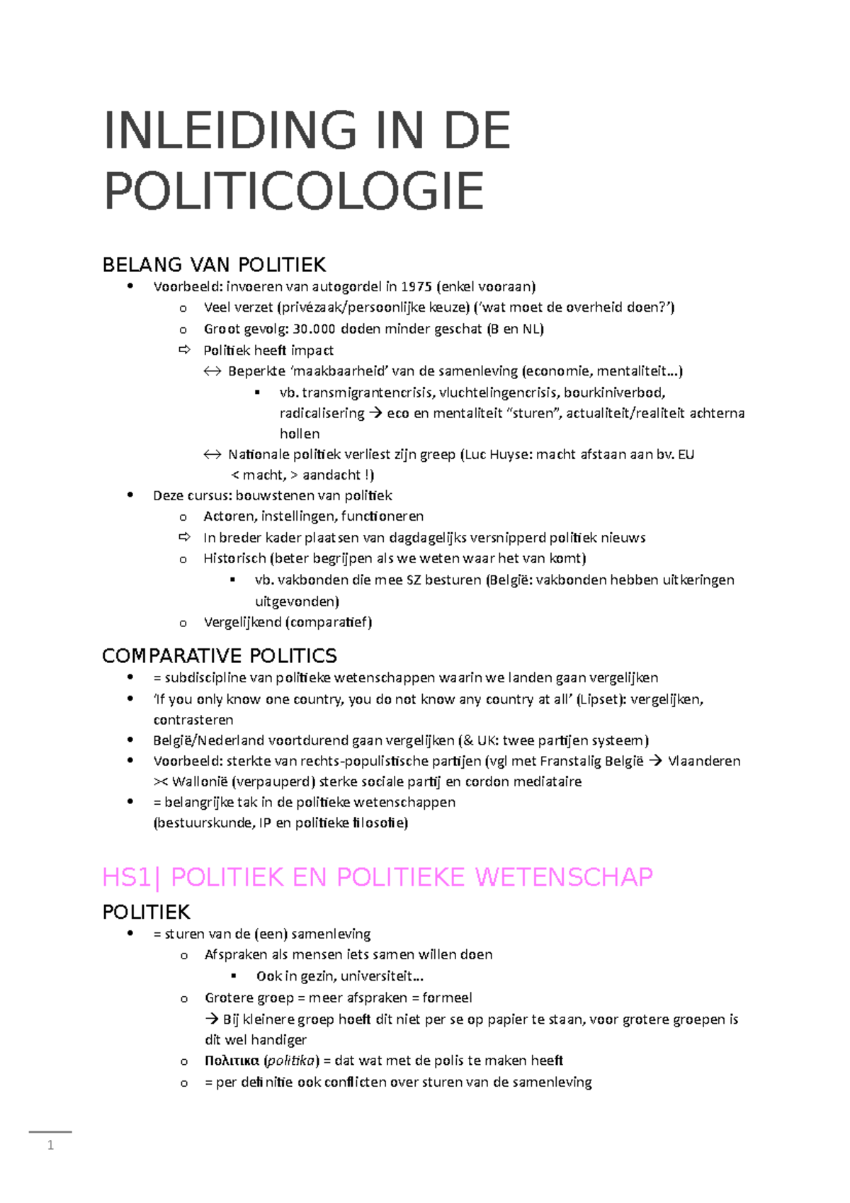 Inleiding In De Politicologie - INLEIDING IN DE POLITICOLOGIE BELANG ...