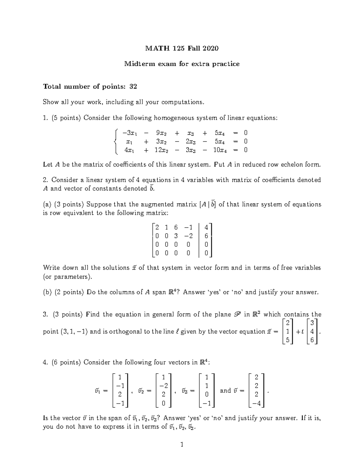 Midterm I Practice II - MATH 125 Fall 2020 Midterm exam for extra ...