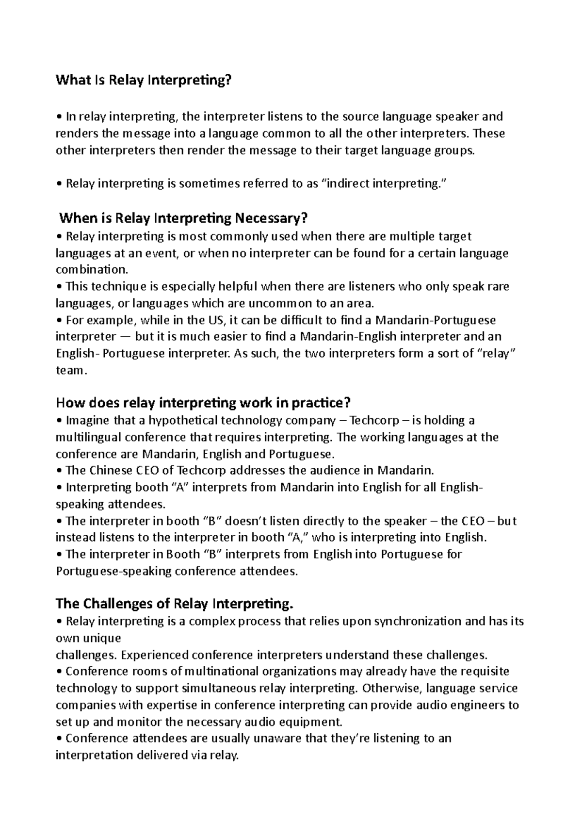 Relay Interpreting Mediazione lingua inglese i Ud'A Studocu