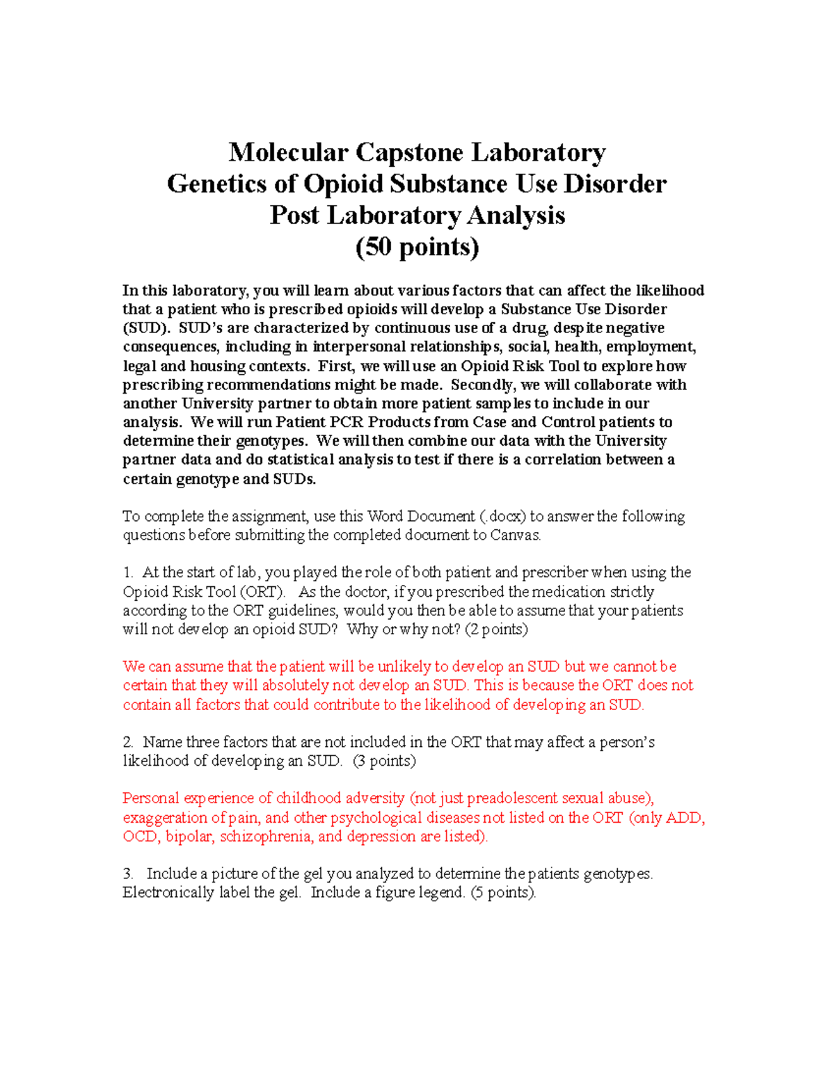 Capstone Laboratory of Opioid Substance Use Disorder Postlab