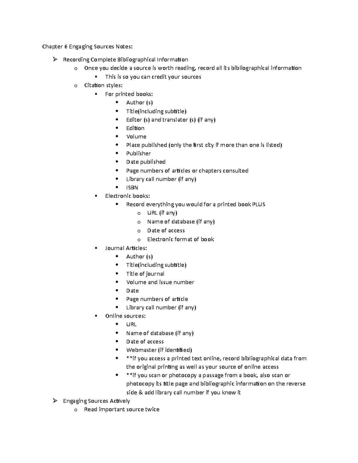 Chapter 6 Engaging Sources Notes - Chapter 6 Engaging Sources Notes ...