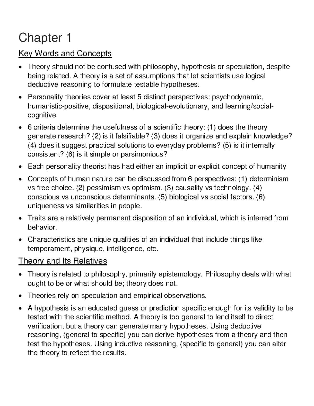 Theories Of Personality Ch 1 Notes - Ppe 4003 - Unf - Studocu