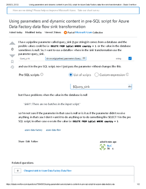 dynamic expression in pre SQL script on Azure SQL sink results in error  running pipeline - Microsoft Q&A