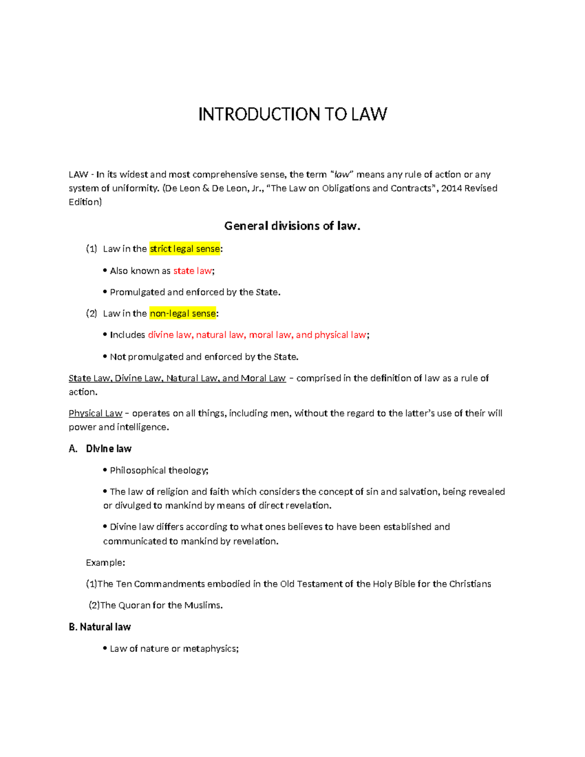 Introduction TO LAW - intro to law summary - INTRODUCTION TO LAW LAW ...