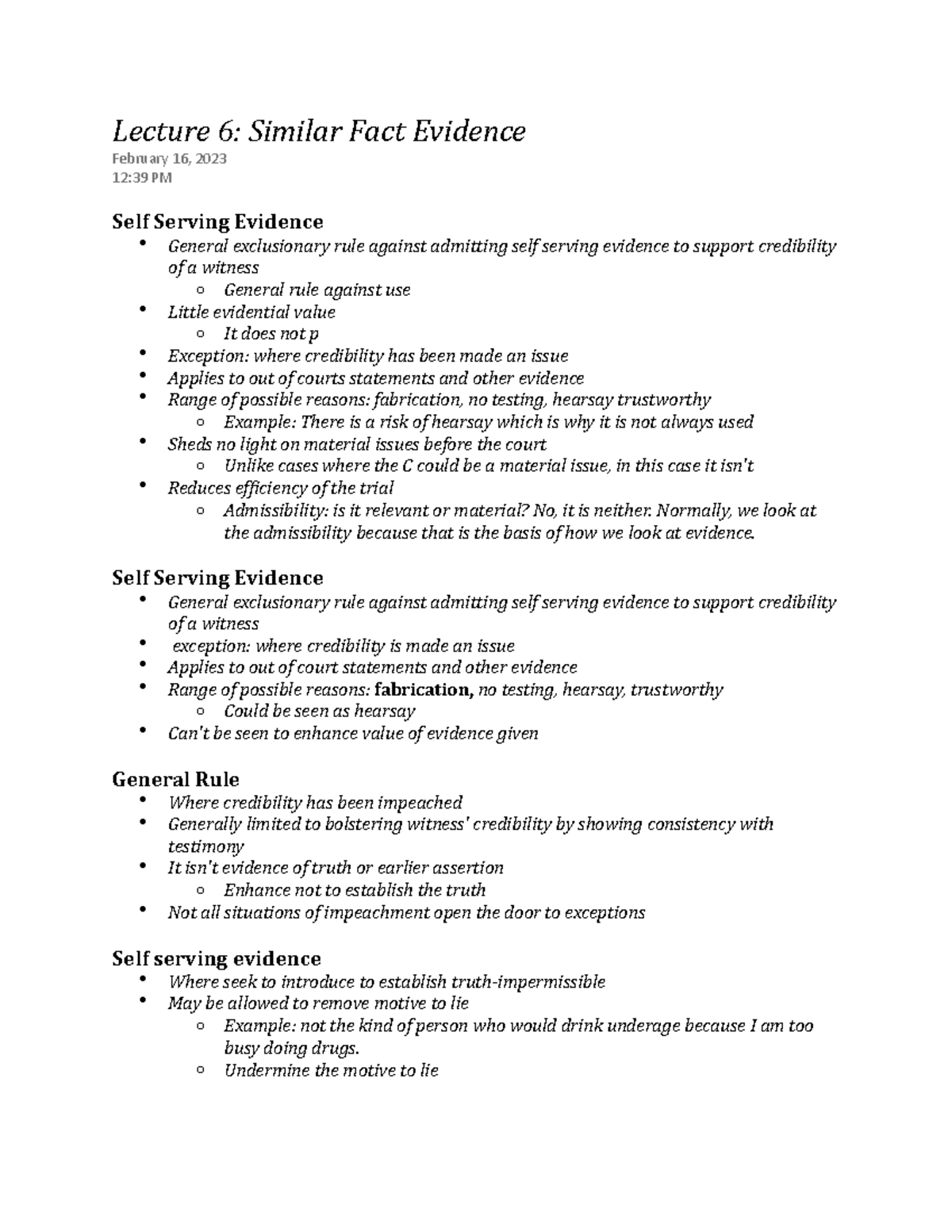 Lecture 6 Similar Fact Evidence - Lecture 6: Similar Fact Evidence ...
