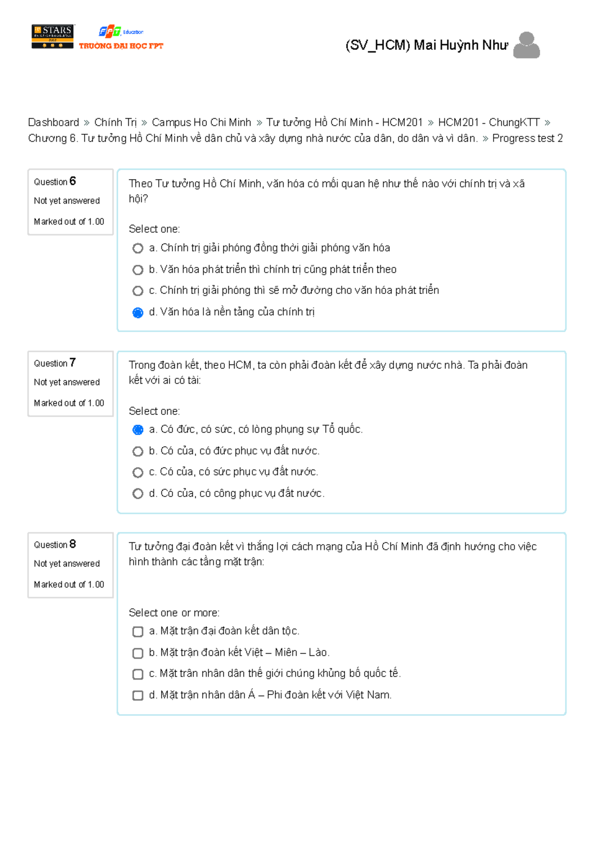 Progress test 2-2 - / (SV_HCM) Mai Huỳnh Như Dashboard Chính Trị Campus ...