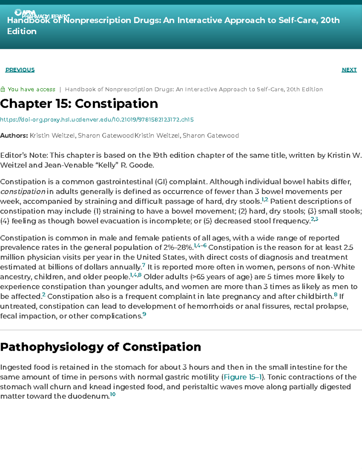 Chapter 15 Constipation Handbook of Nonprescription Drugs An ...