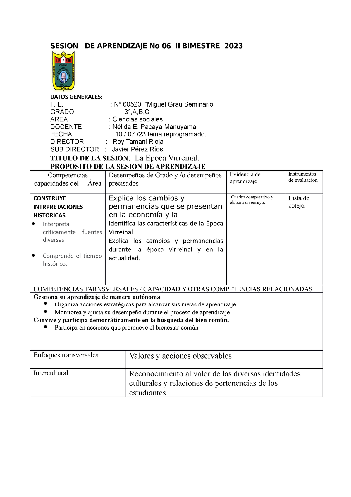 Sesion DE Aprendizaje No 07 II Bimestre 3ro Y 1° - SESION DE ...