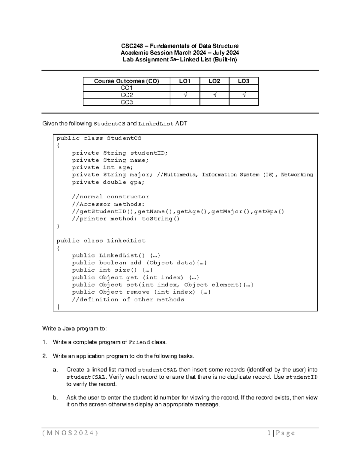 Lab 5 - Linked List Implementations - CSC 248 – Fundamentals of Data ...