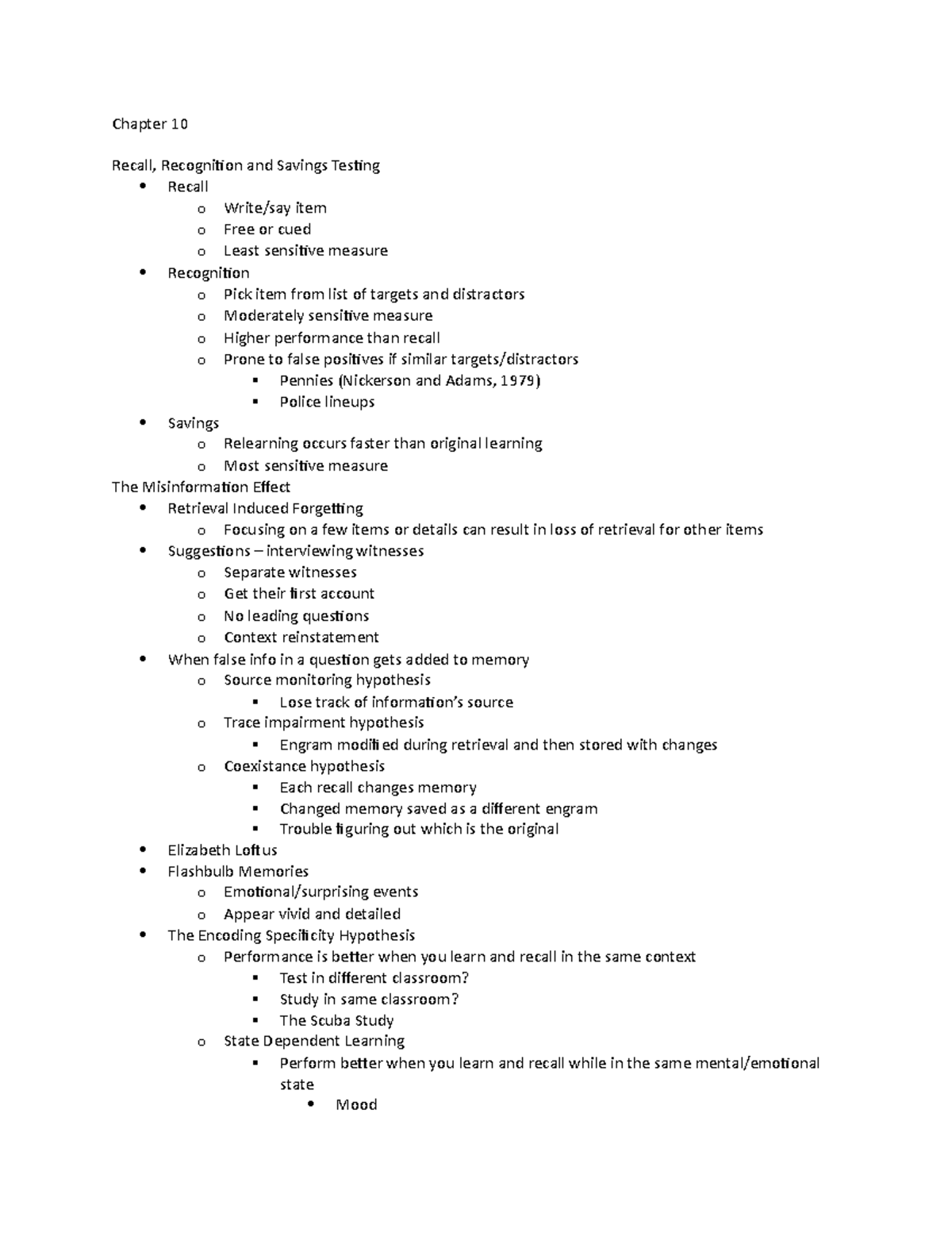 Learning and Cognition Notes-Section 4 - Chapter 10 Recall, Recognition ...