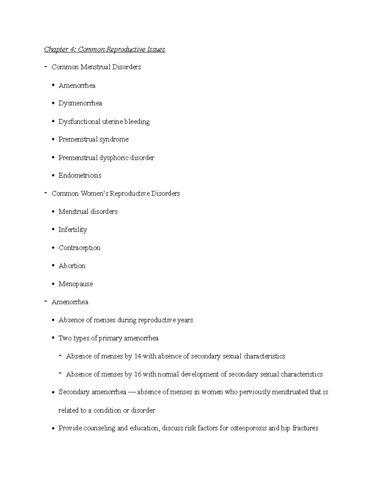 NUR 321 Exam 1 Content - Notes - Chapter 4: Common Reproductive Issues ...