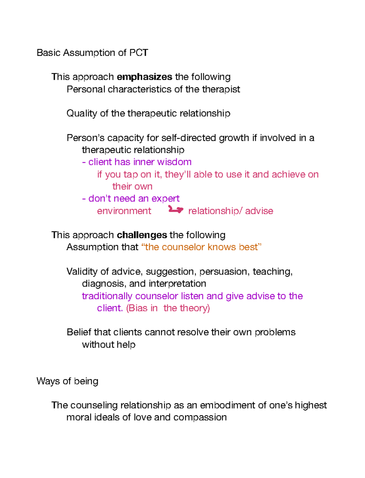 Person-Centered Therapy Chapter 7 - Basic Assumption of PCT This ...