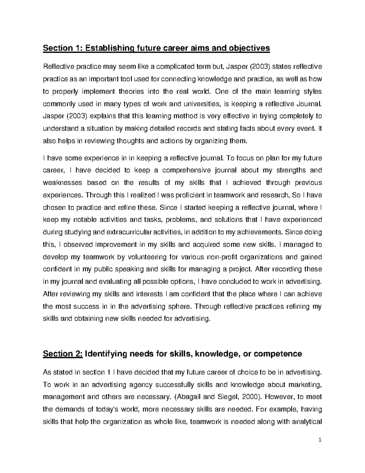 Personal Development Plan Final - Section 1: Establishing future career ...