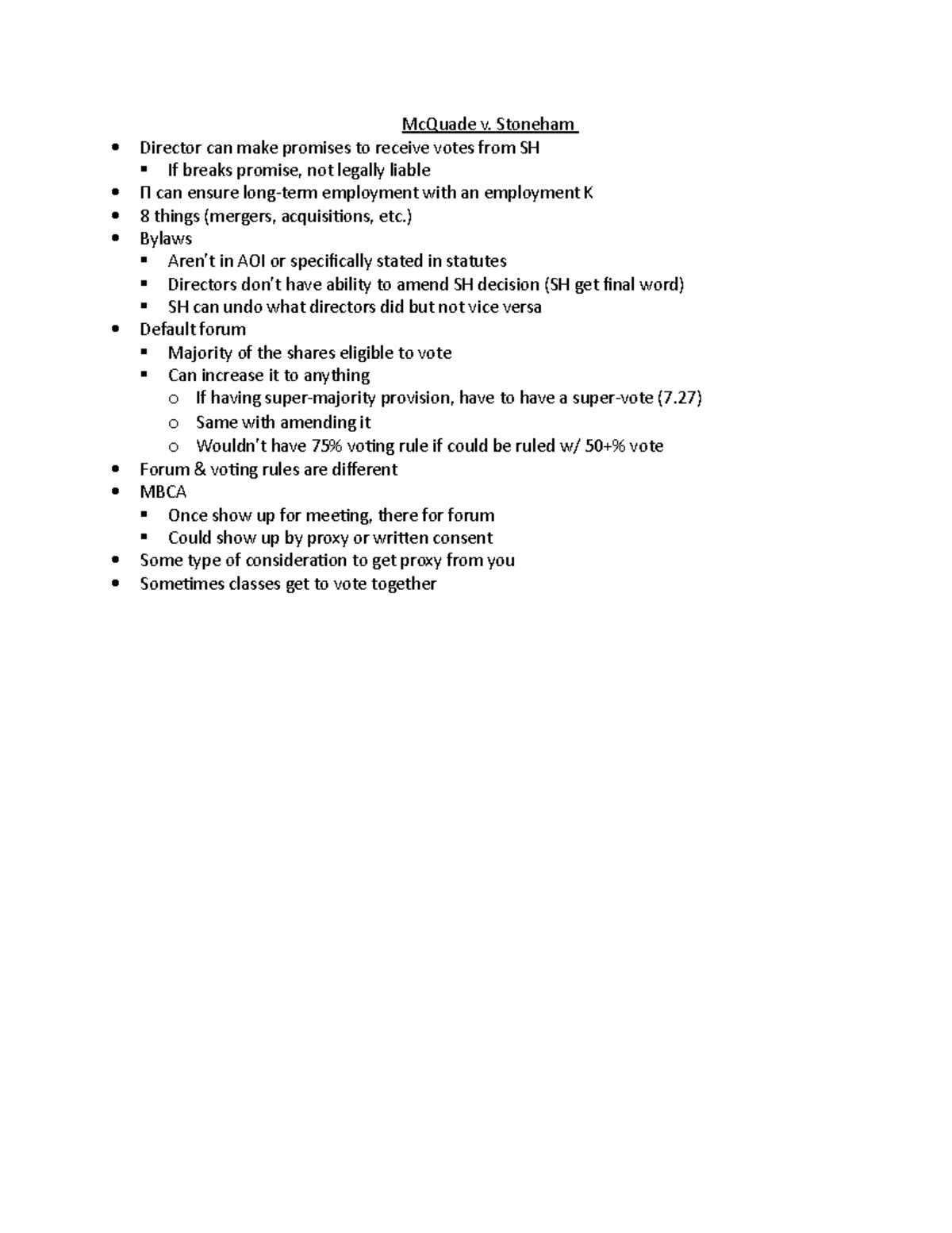 103 Notes Corporations McQuade v. Stoneham Director can make