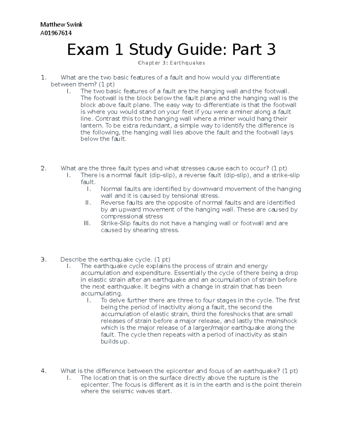 Study Guide Chapter 3 - Matthew Swink A Exam 1 Study Guide: Part 3 ...