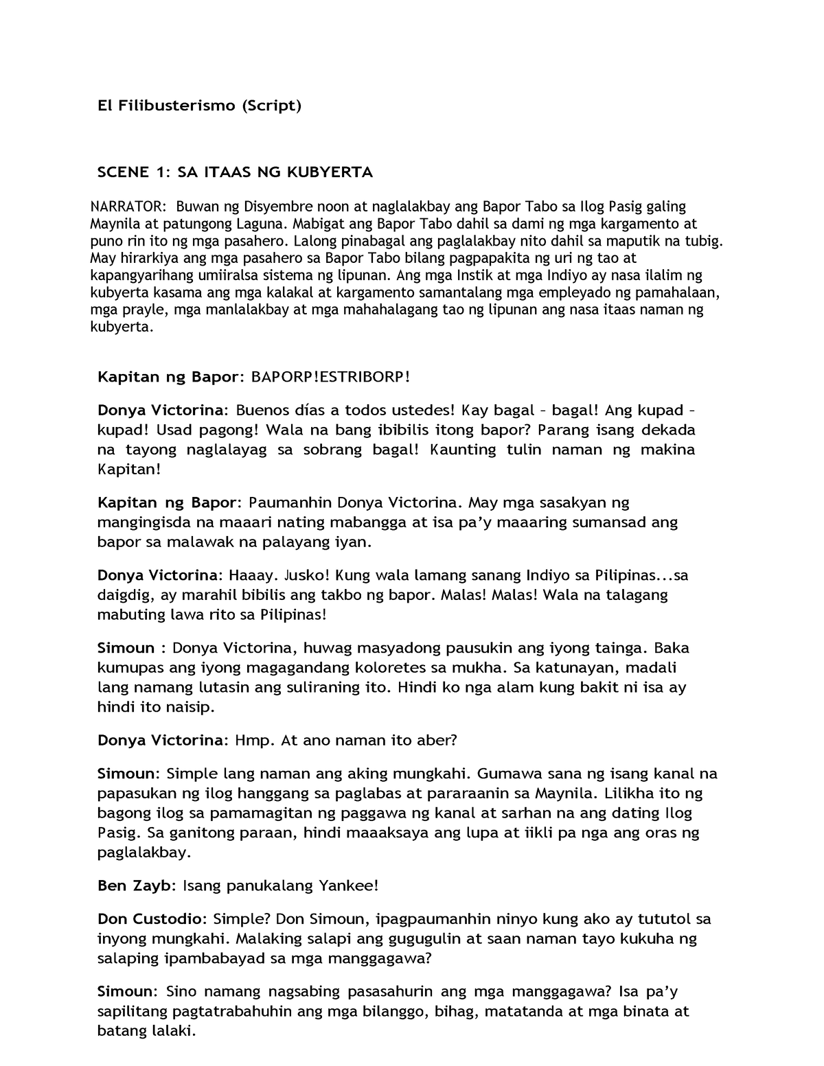 El Filibusterismo Script Of Our Group El Filibusterismo Kabanata - Free ...