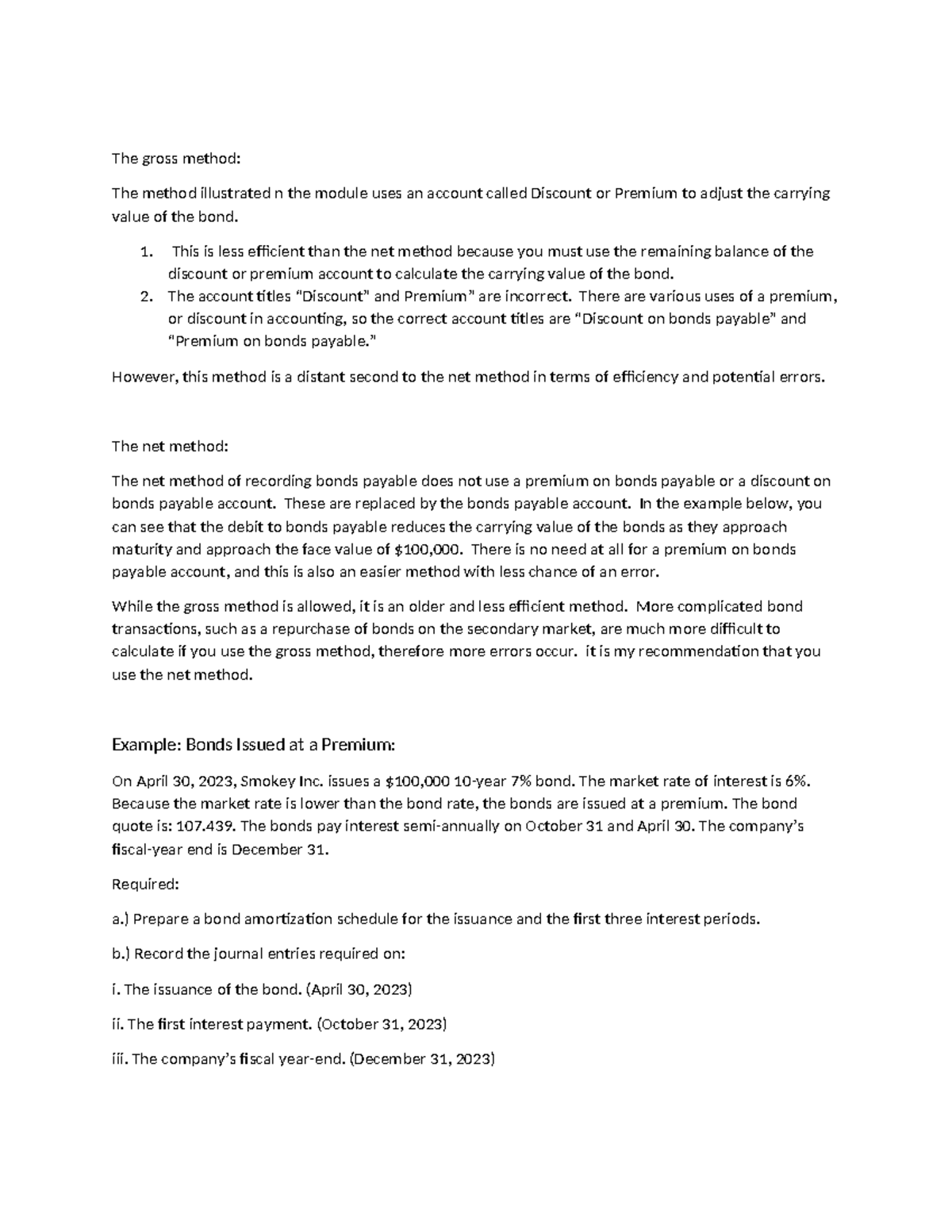 Bond example-premium - Bond example - The gross method: The method ...