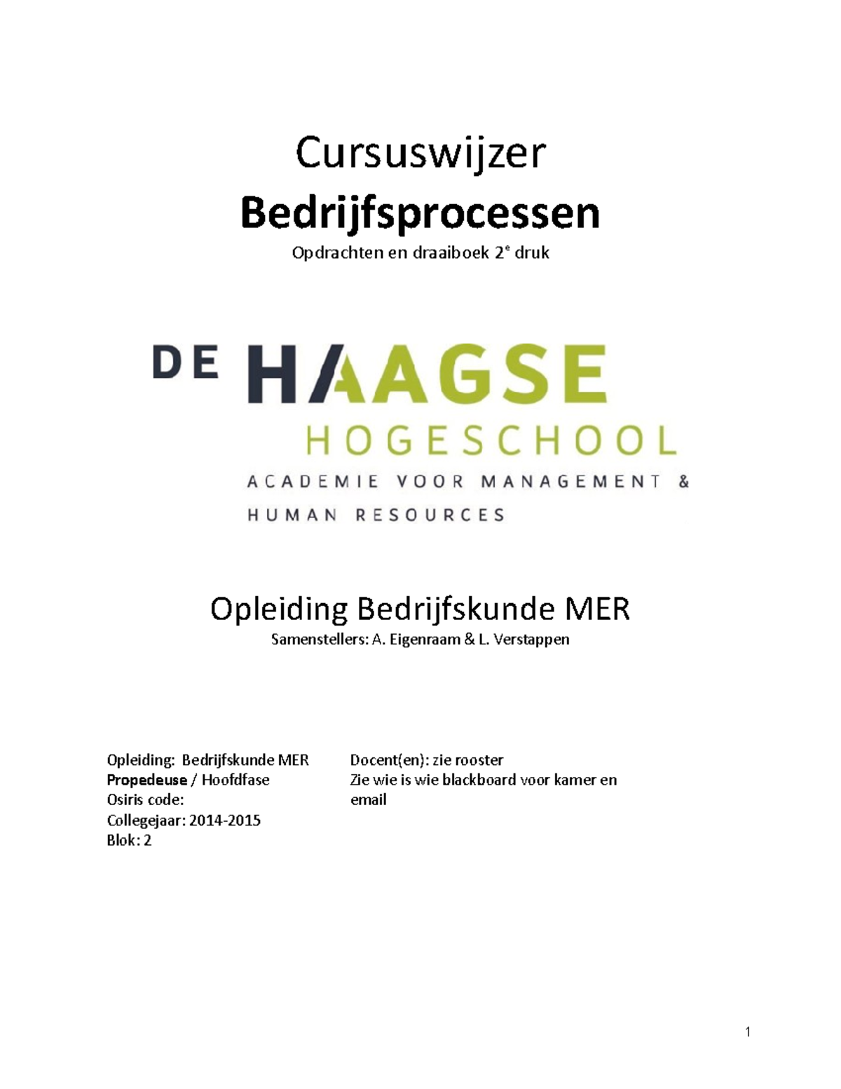 Studiehandleiding Bedrijfsprocessen - Cursuswijzer Bedrijfsprocessen ...