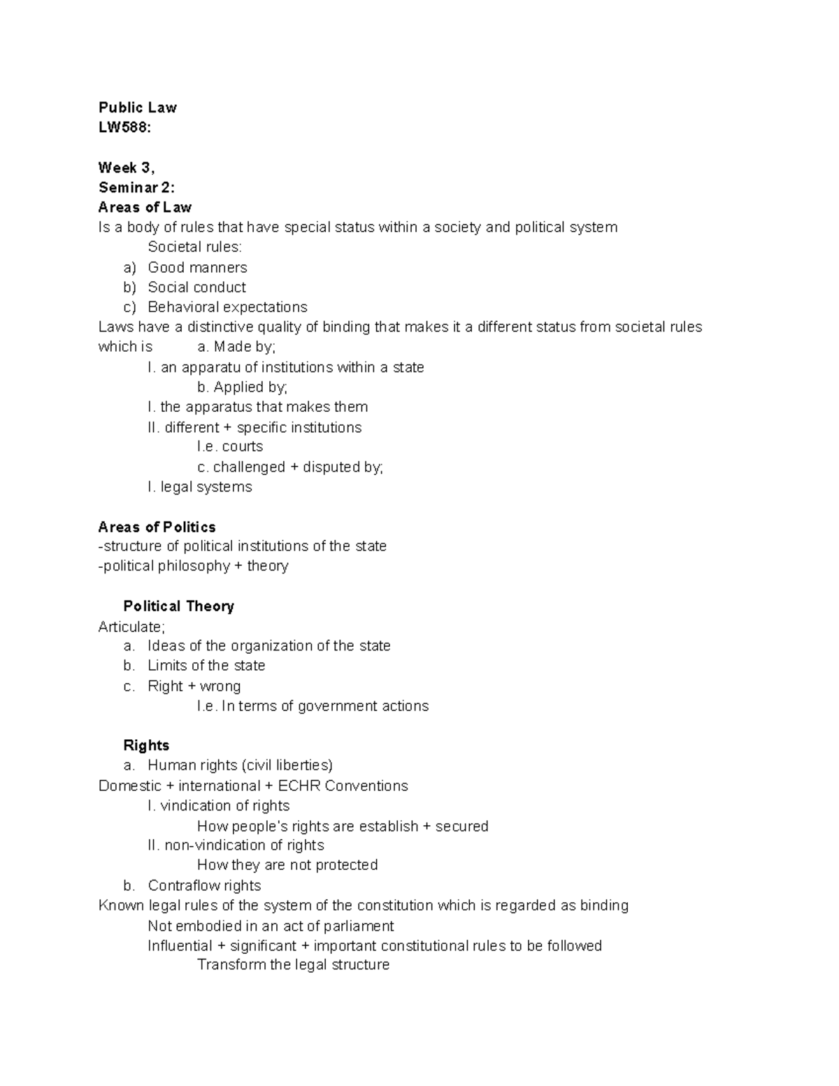 Public Law Lecture Notes 3 14 Public Law Lw588 Week 3 Seminar 2