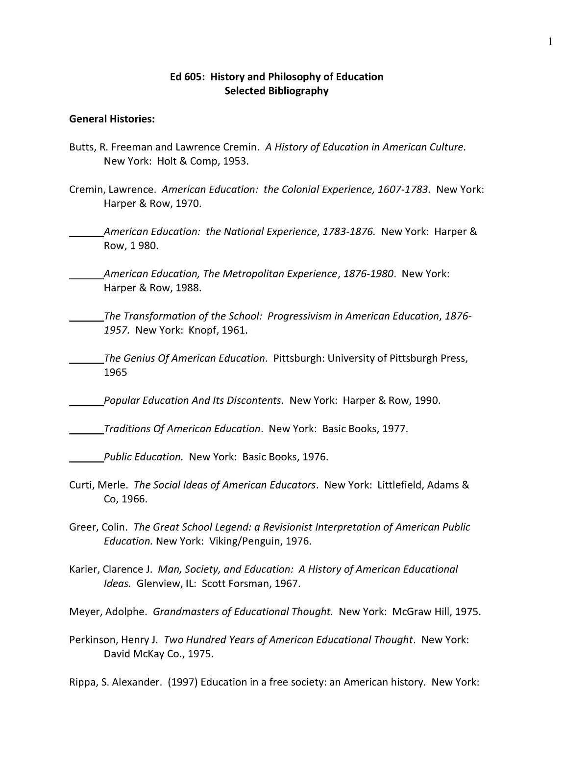 bibliography philosophy of education