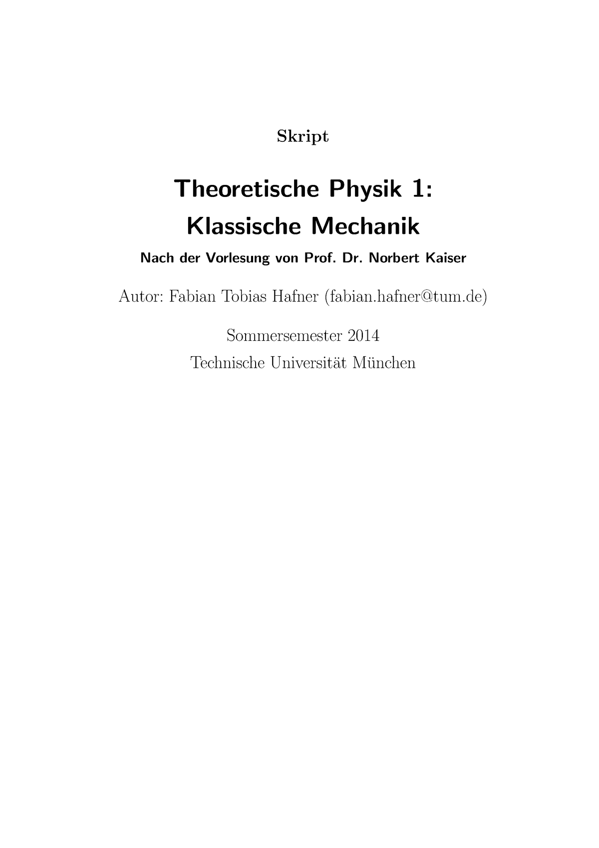 Mechanik-Skript Korrigiert - Skript Theoretische Physik 1: Klassische ...