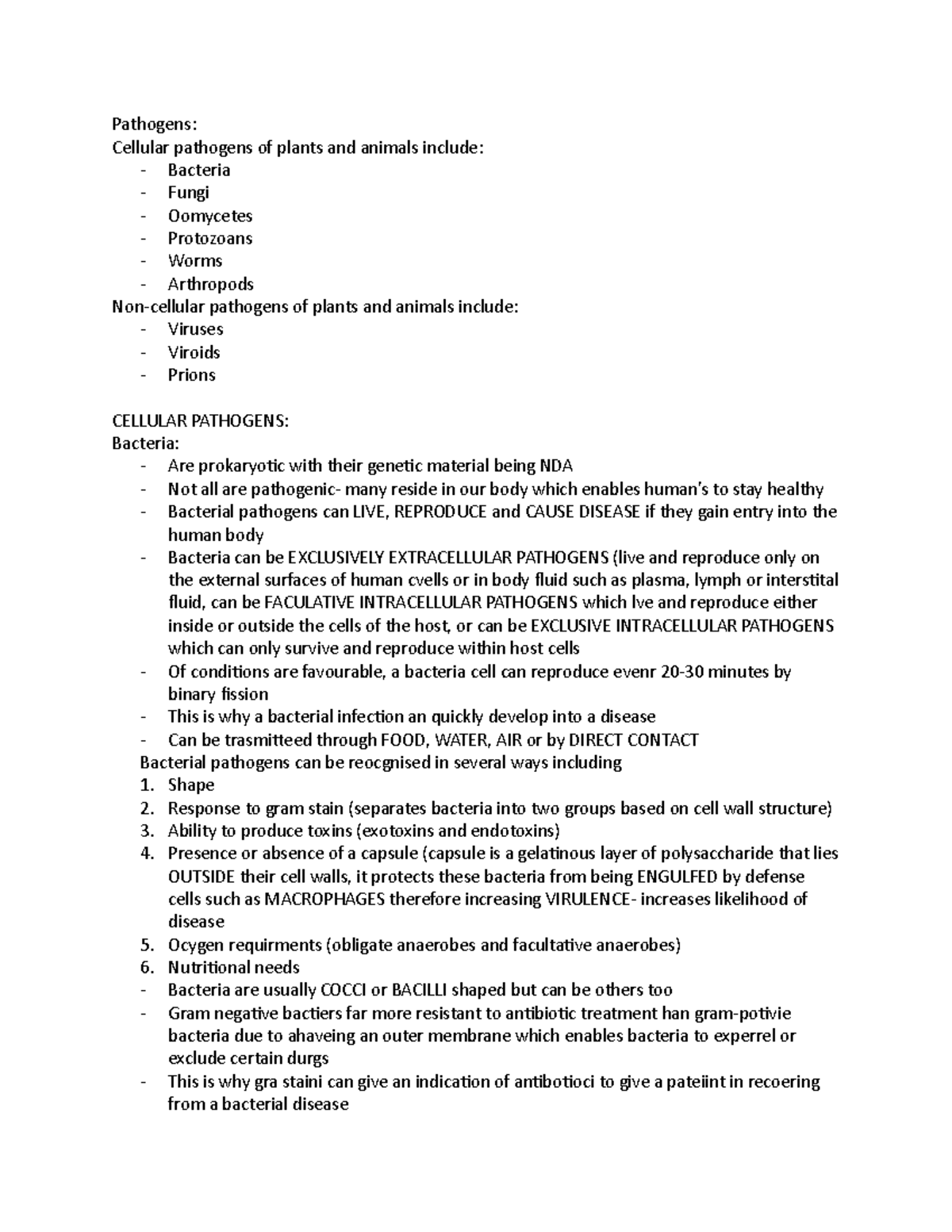 Immune system canvas notes - Pathogens: Cellular pathogens of plants ...