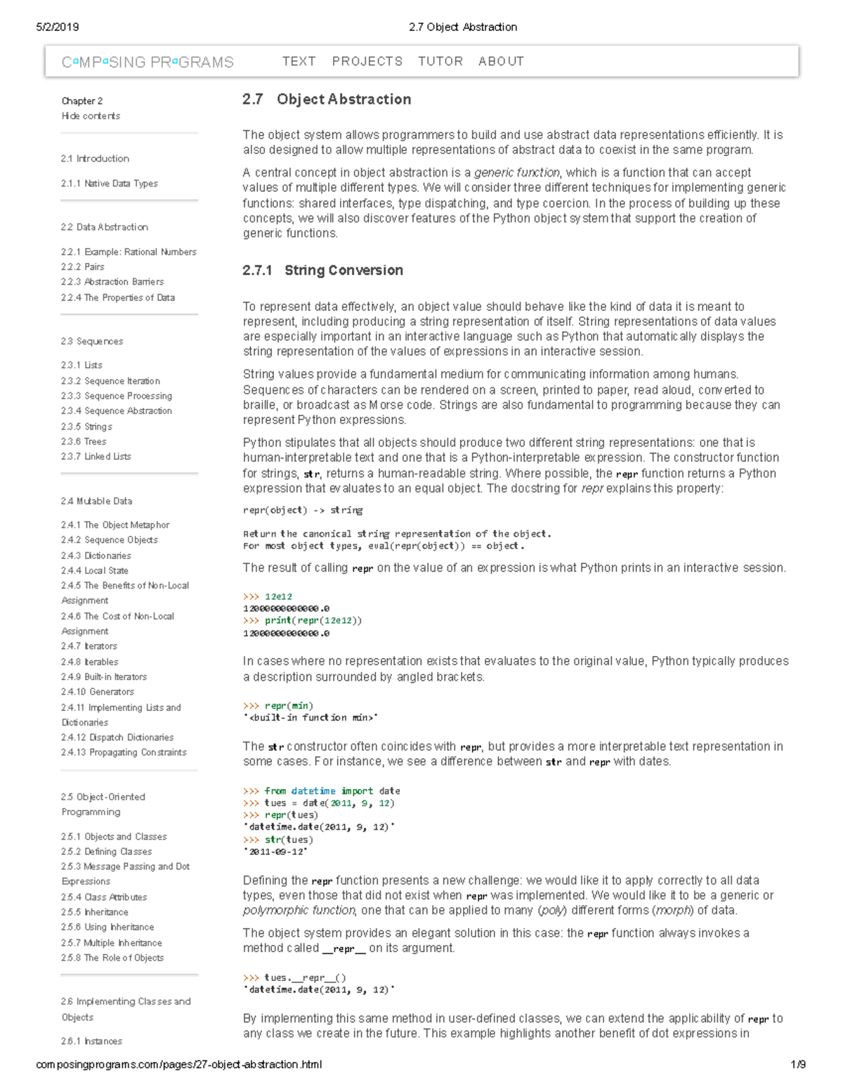 2.7 Object Abstraction - Chapter 2 Hide contents 2 Introduction 2.1 ...