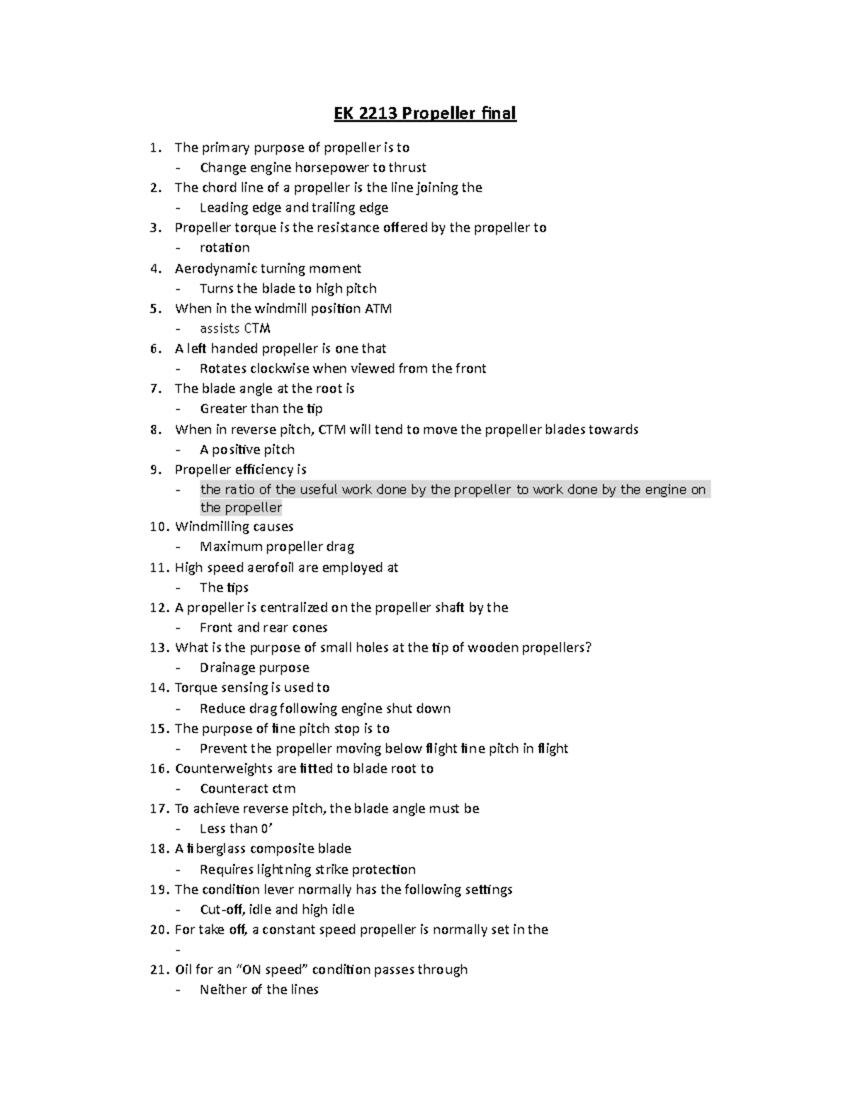 Final exam 17 2017, questions and answers EK 2213 Propeller final 1