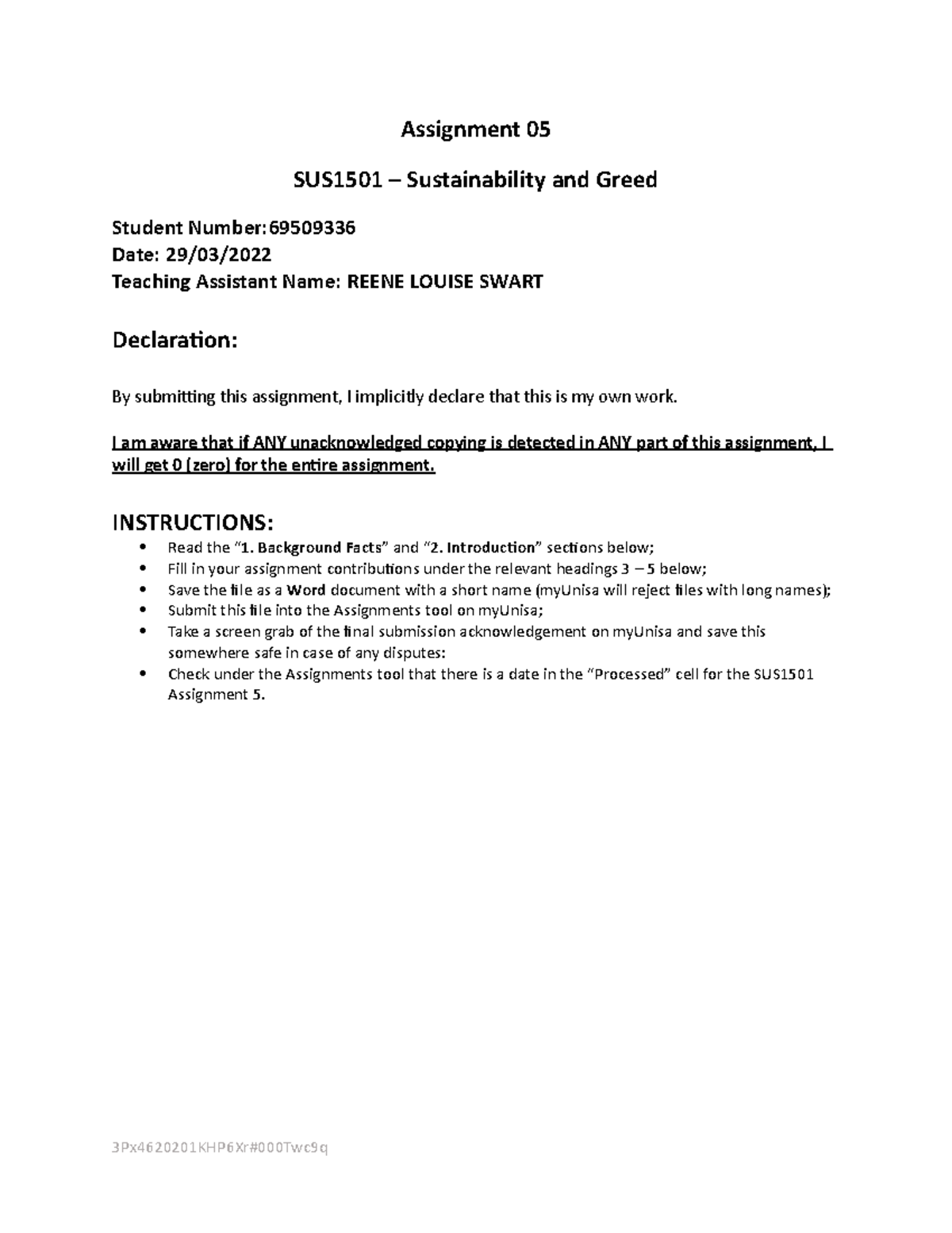 SUS Assignment 5 - 827158 MP Nkosi 69509336 - Assignment 05 SUS1501 ...