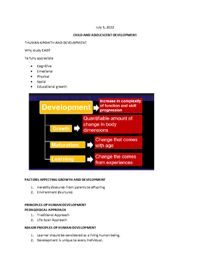Child and Adolescent - Lecture notes to further understand human growth ...