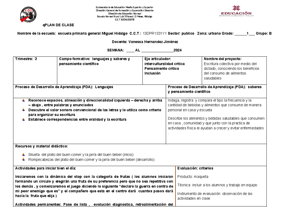 Propuesta De Formato De Planeaci N Direcci N General De Formaci N Y