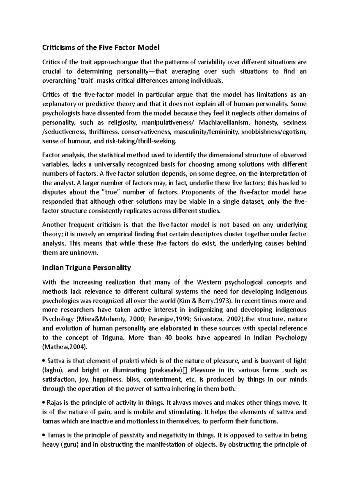 Criticisms of the Five Factor Model - Criticisms of the Five Factor ...