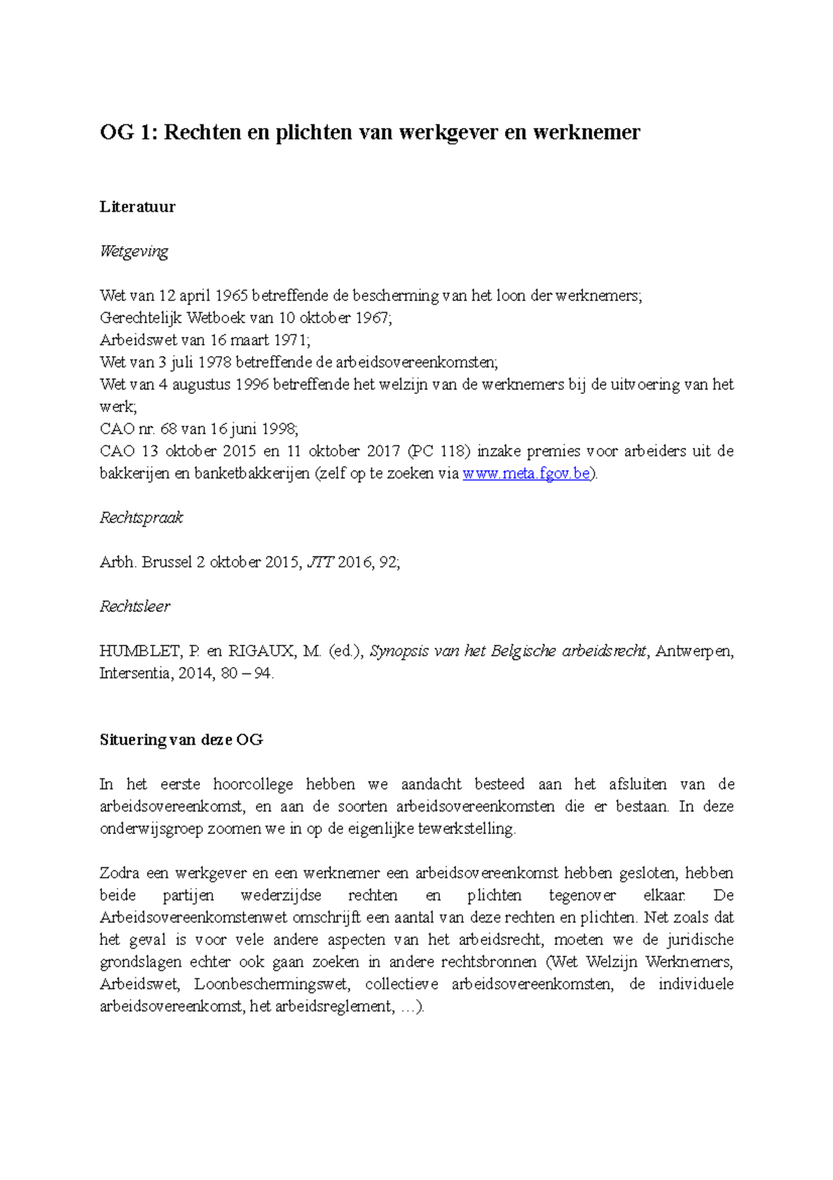 Werkgever Rechten En Plichten Onderwijsgroep-1 - Verbetering onderwijsgroep 1, nationaal - OG 1