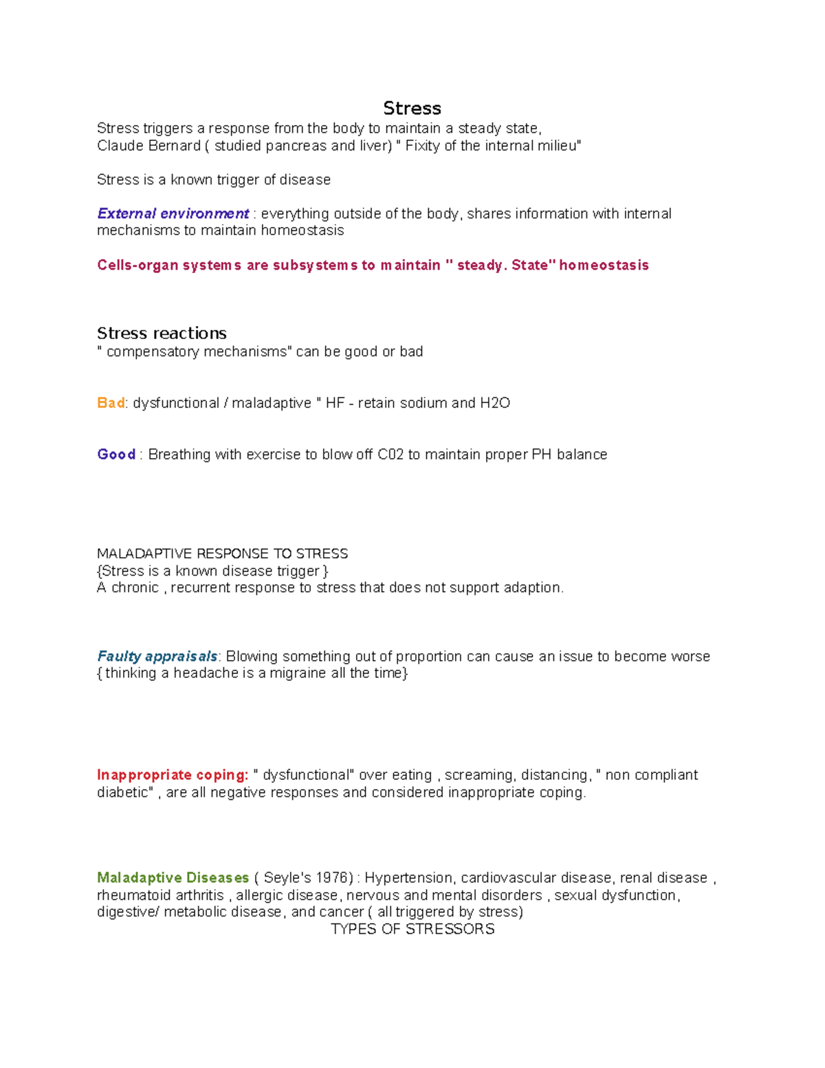 Pain and pharm study guide - Stress Stress triggers a response from the ...