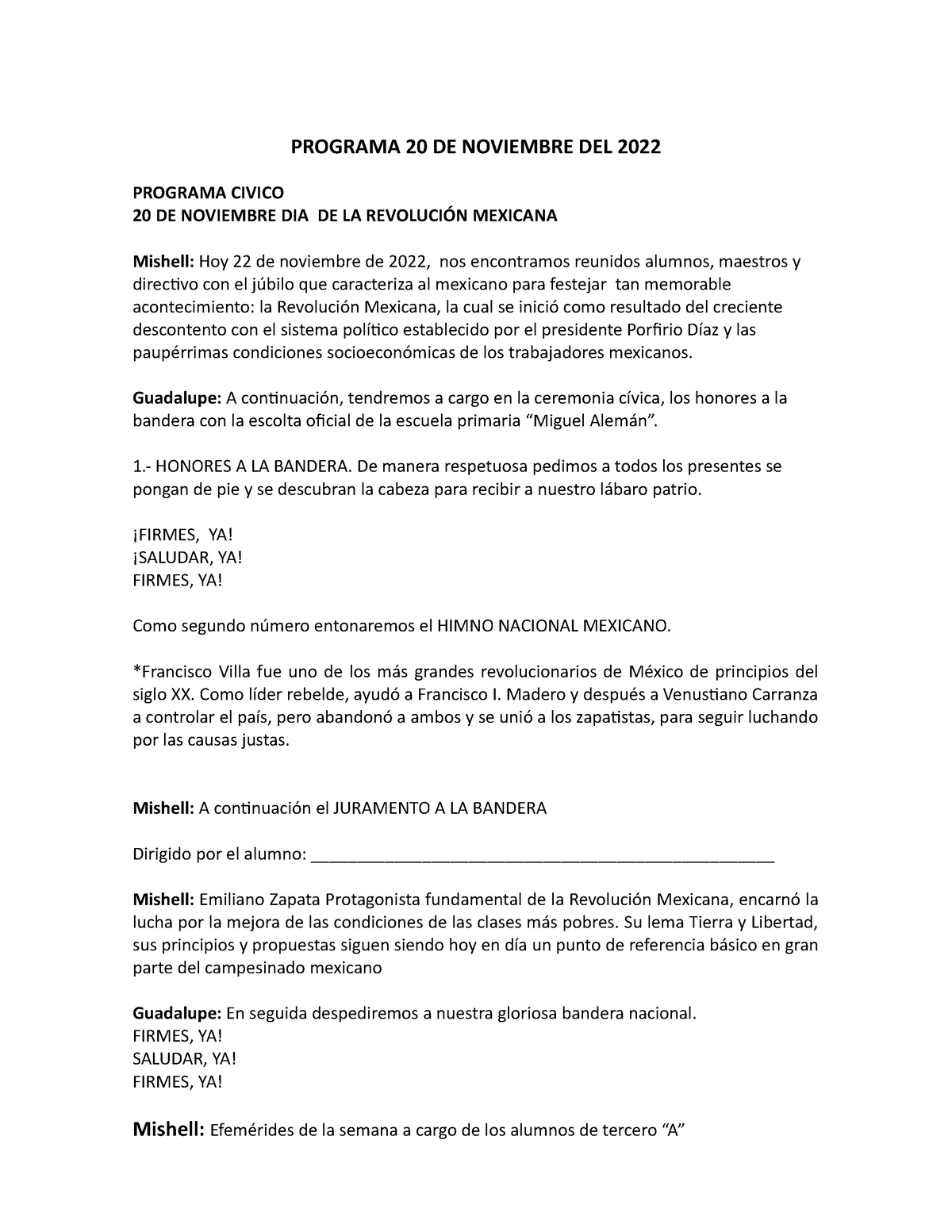 Programa Civico 20 De Noviembre Programa 20 De Noviembre Del 2022 Programa Civico 20 De 5868