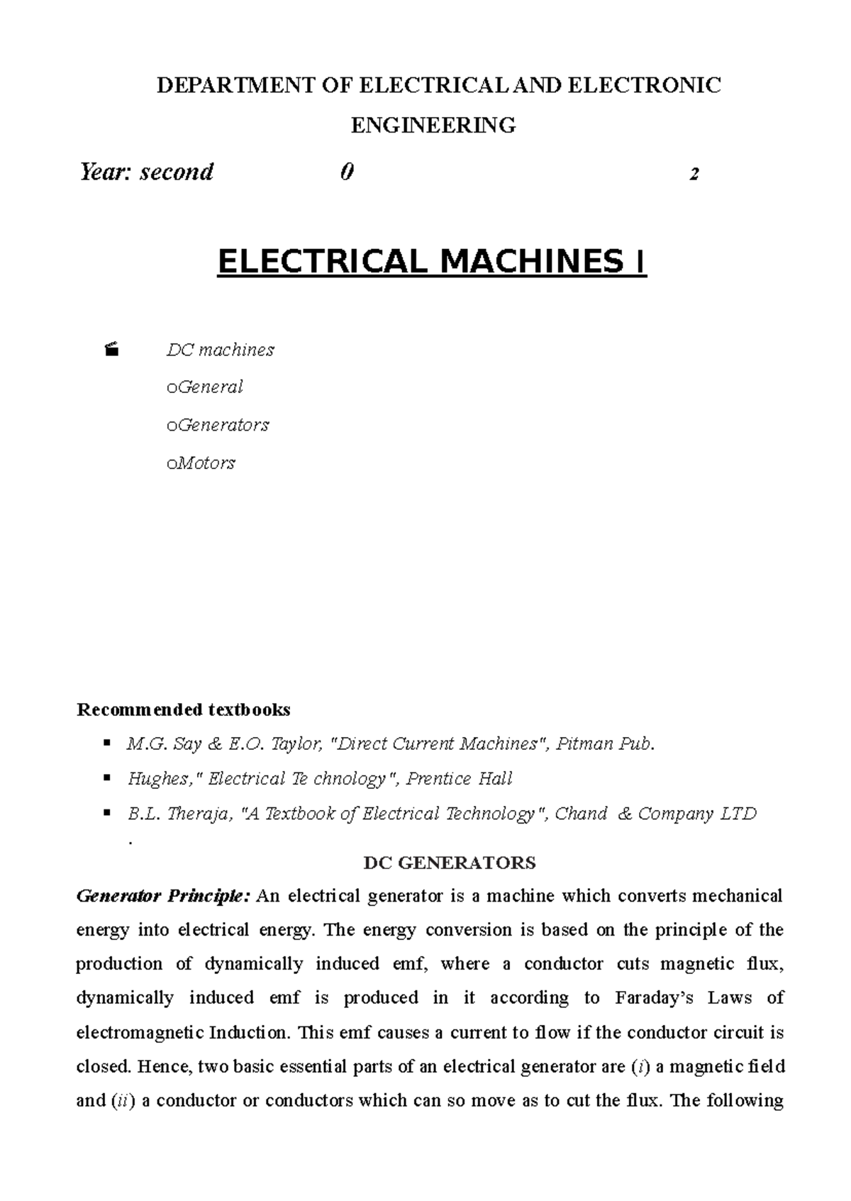 Electrical Machines І - Lecture Notes - DEPARTMENT OF ELECTRICAL AND ...