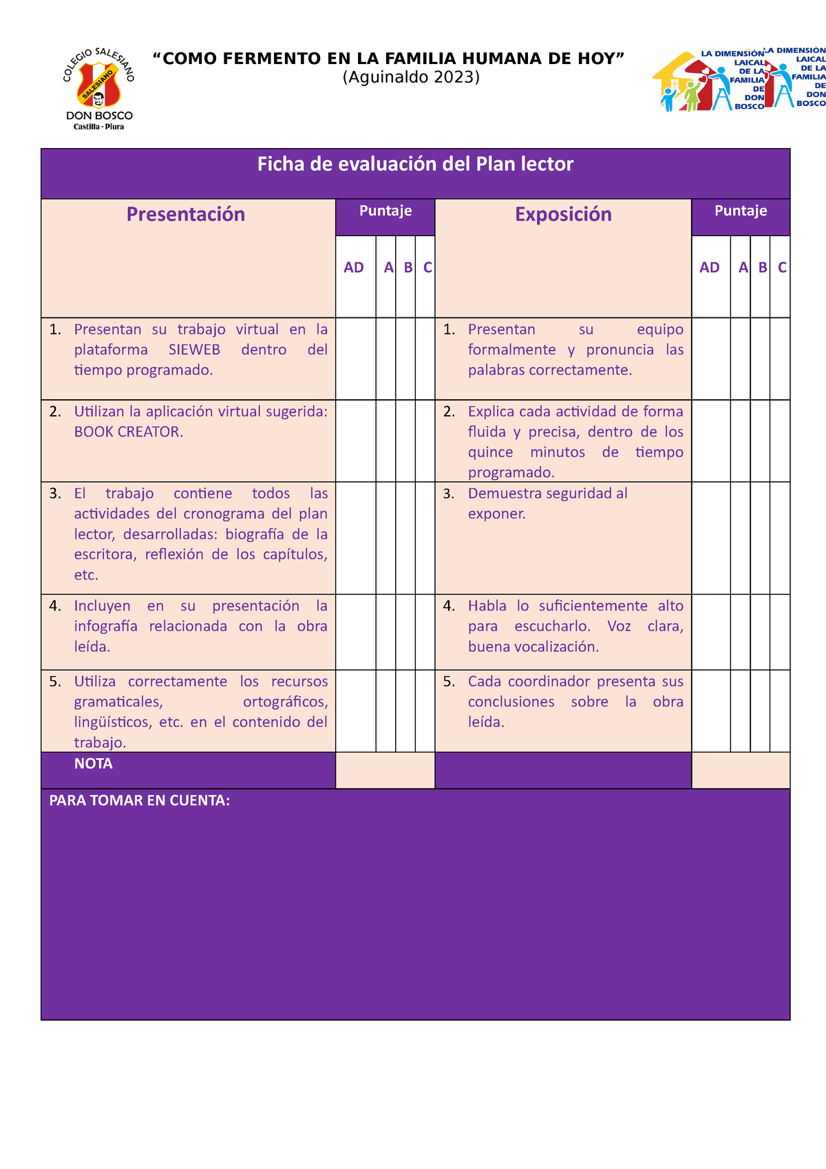 Ficha DE Evaluacion DEL PLAN Lector IBIMh - “COMO FERMENTO EN LA ...