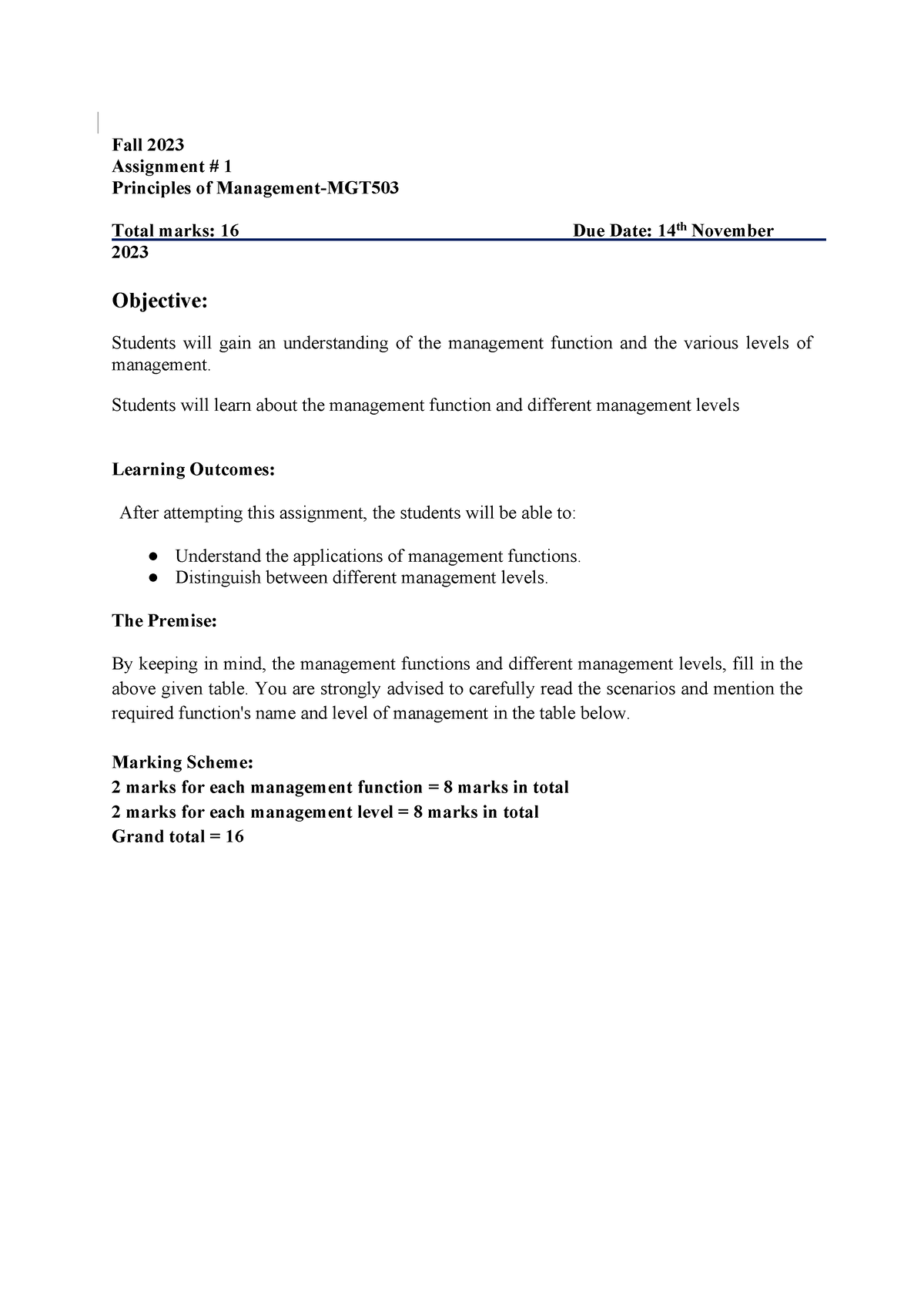 principles of management (mgt503) assignment no. 1 solution