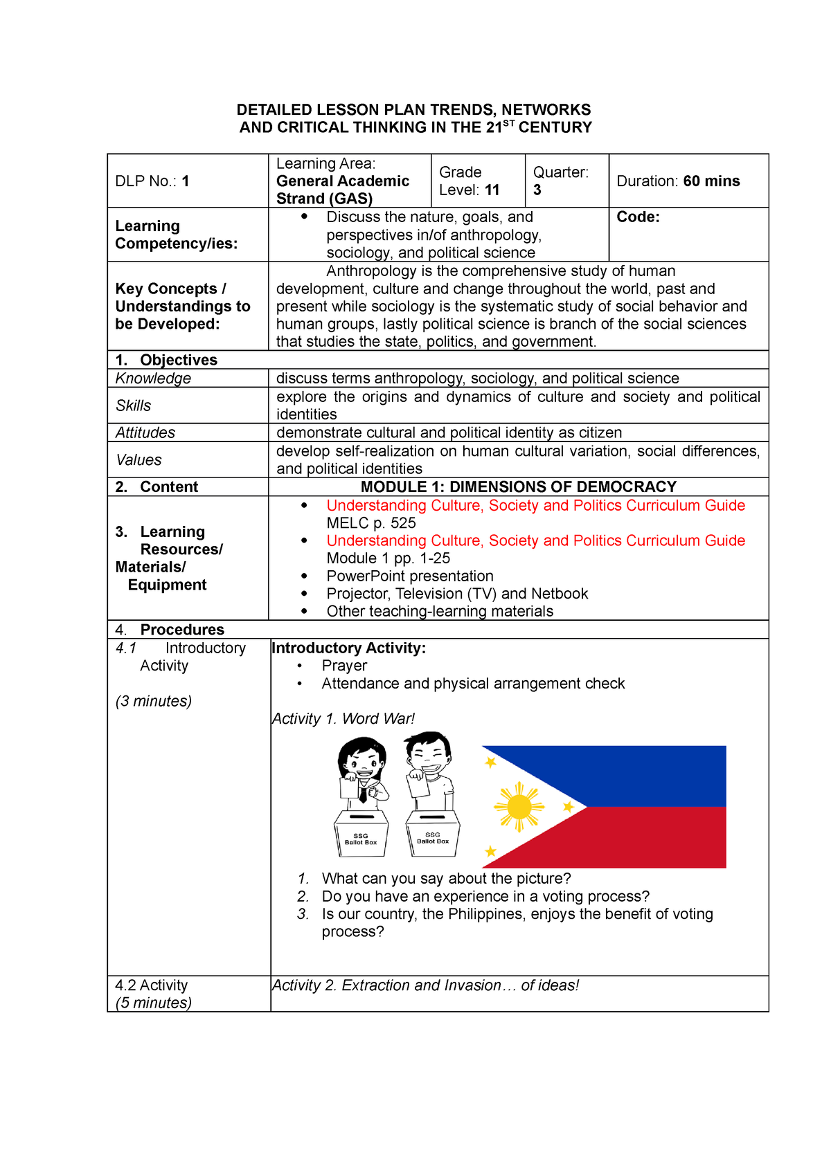 COT1 DLP UCSP Material - DETAILED LESSON PLAN TRENDS, NETWORKS AND ...