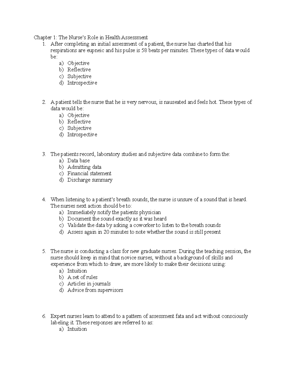 Health Assessment Exam 1 - Chapter 1: The Nurse’s Role In Health ...