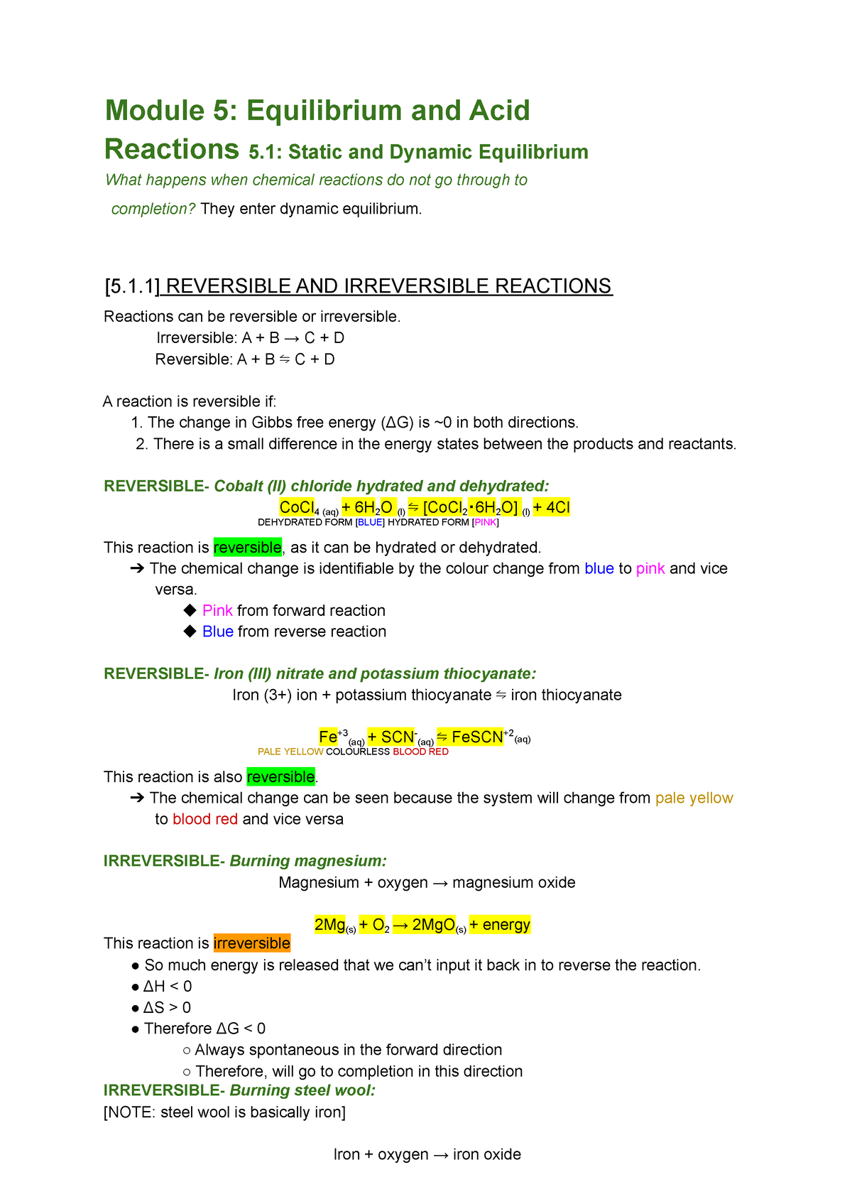 Mod 5 Summaries - Module 5: Equilibrium And Acid Reactions 5: Static ...