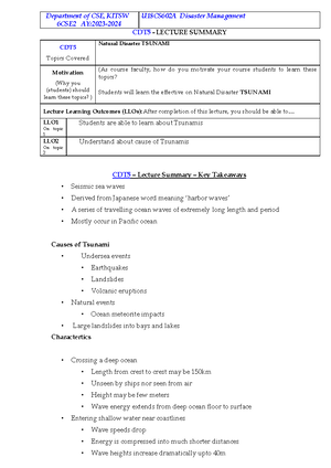 Dm Notes - Disaster Management - LECTURE NOTES ON DISASTER MANAGEMENT ...