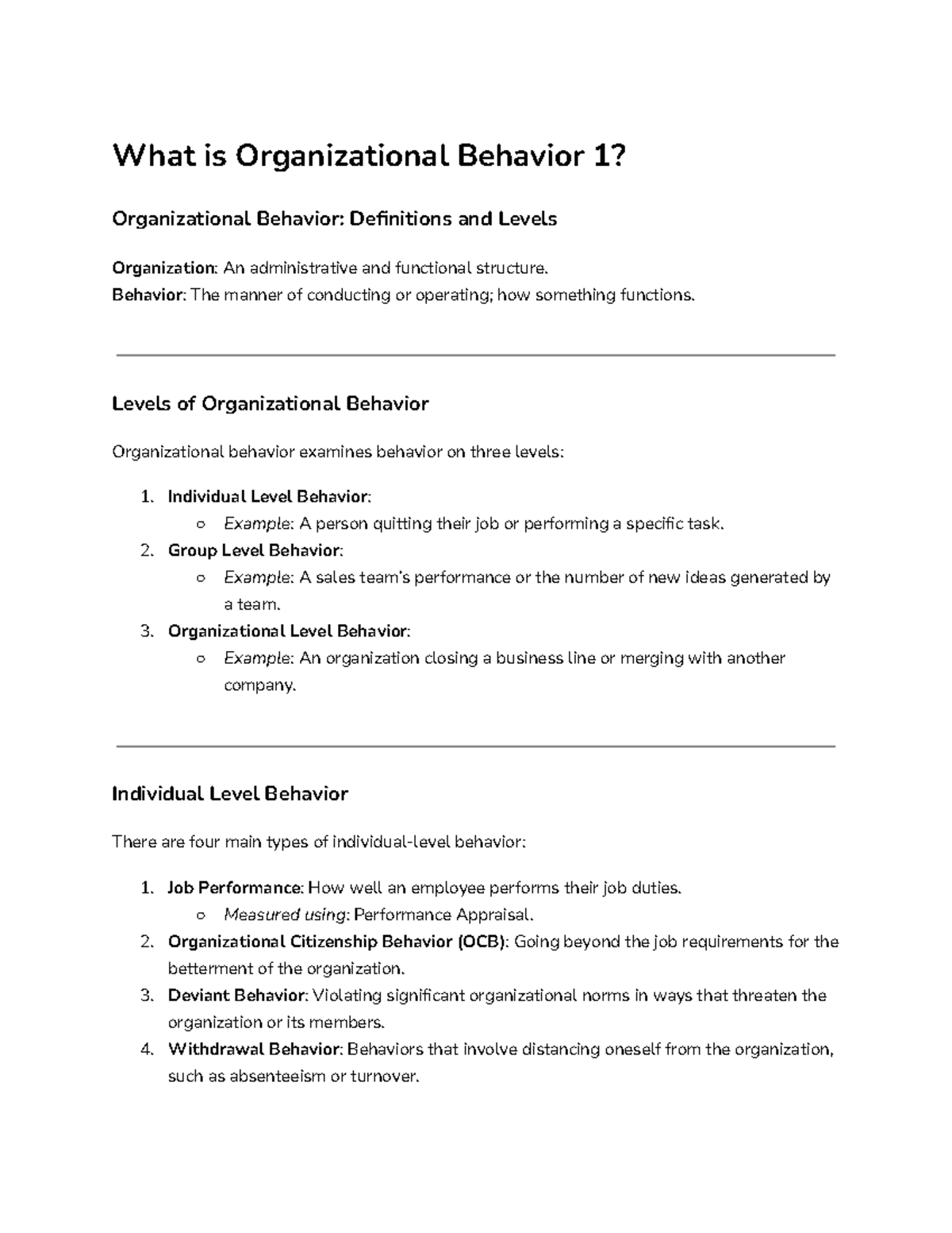 Organizaitonal Behaviour Notes - What is Organizational Behavior 1 ...