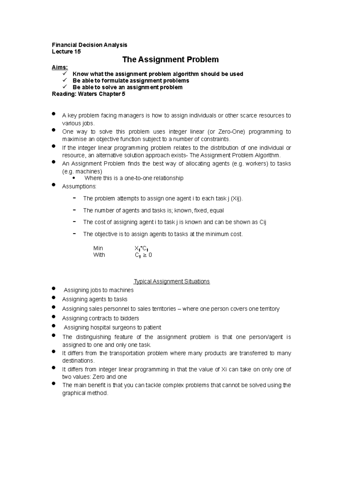 finance-lecture-15-aims-know-what-the-assignment-problem-algorithm
