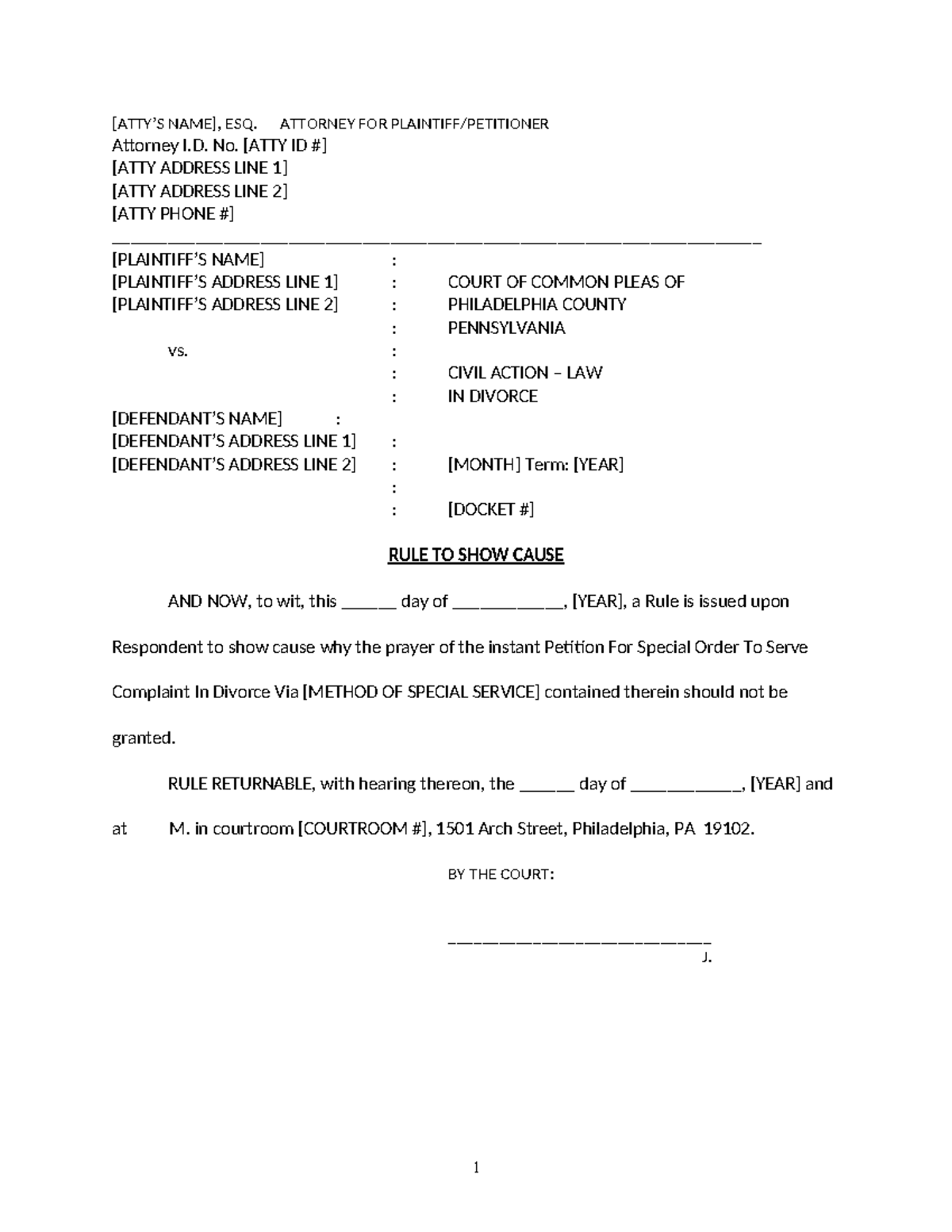 Divorce petition for special service - [ATTY’S NAME], ESQ. ATTORNEY FOR ...