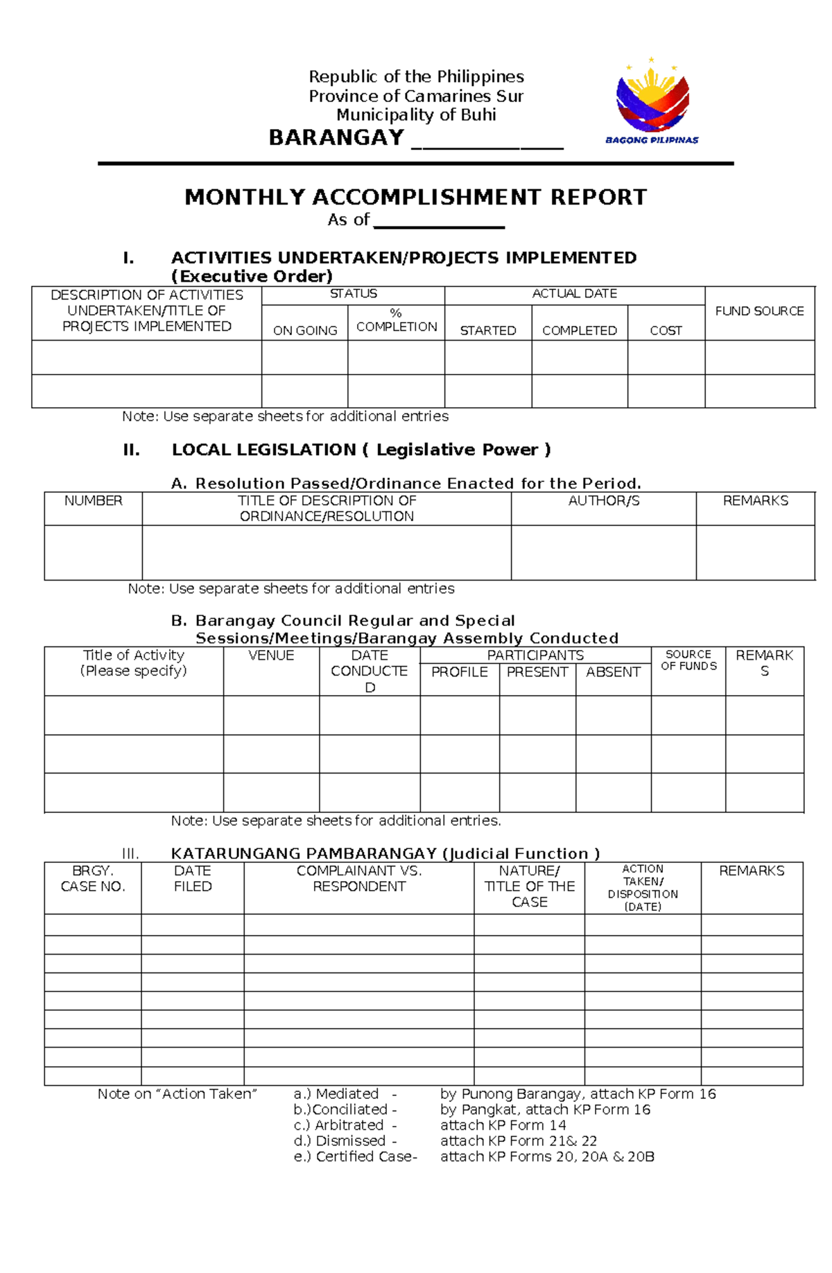 Accomplishment Report - Republic of the Philippines Province of ...